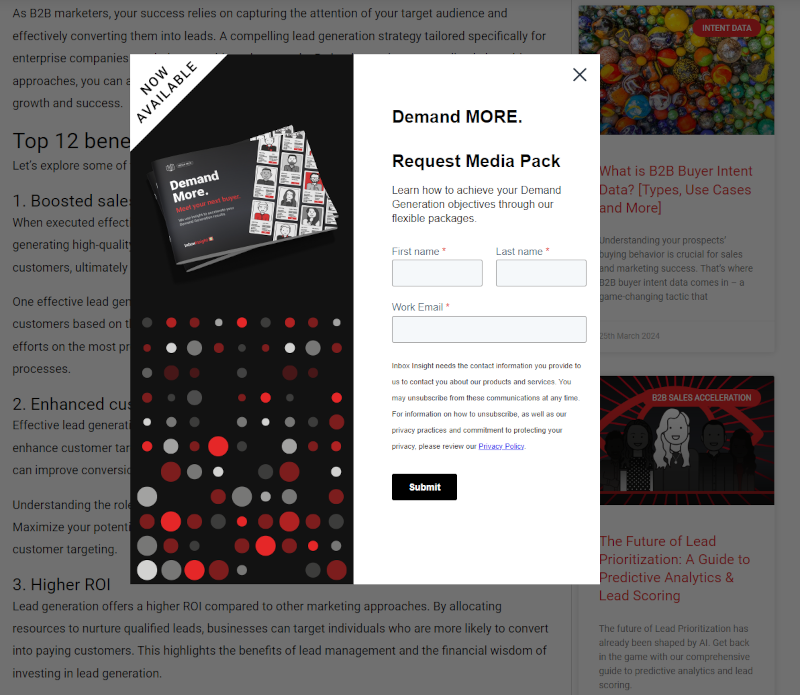 Media kit b2b lead magnet example from Inbox Insight